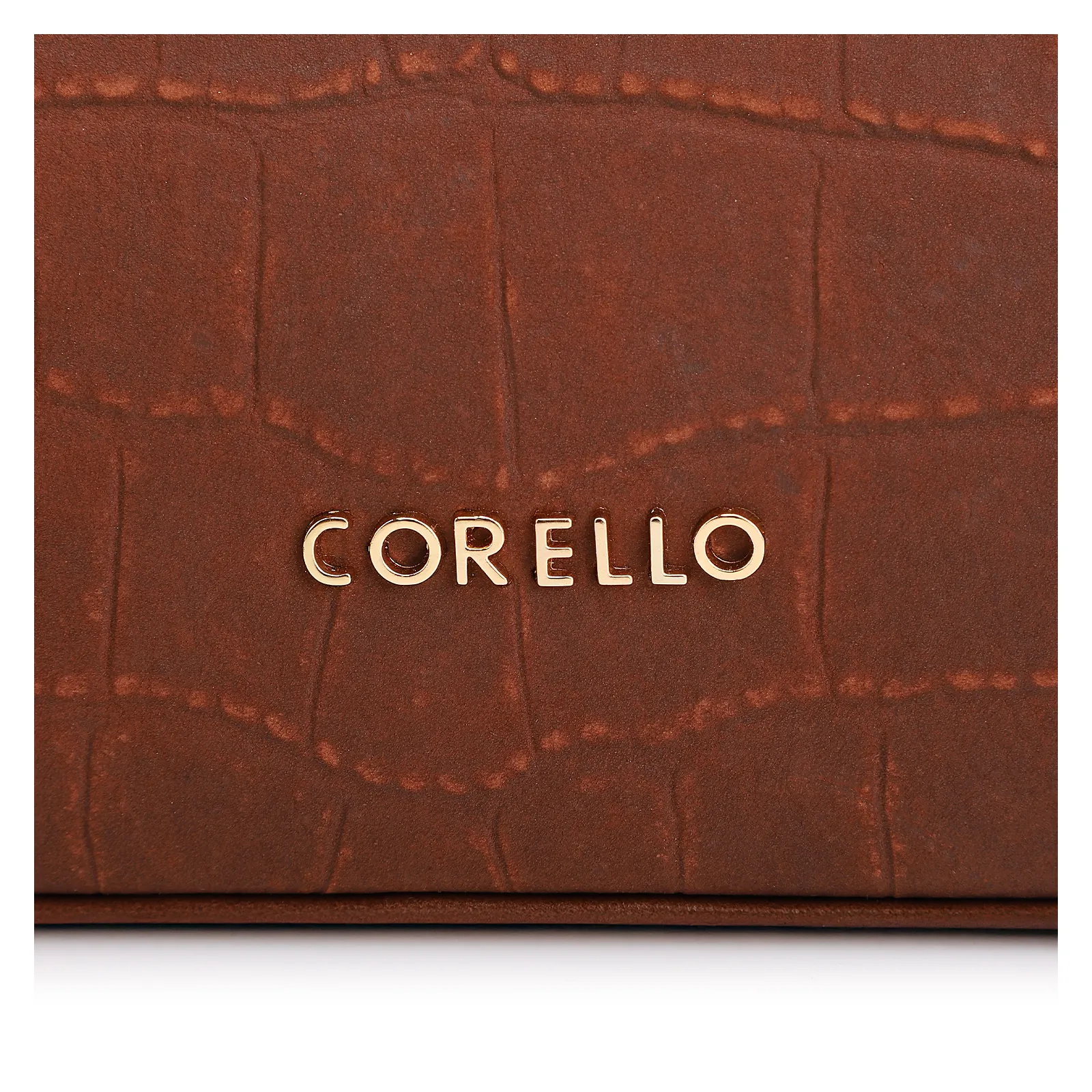 Bolsa De Ombro Couro Nobuck Croco/Couro Marrom Escuro