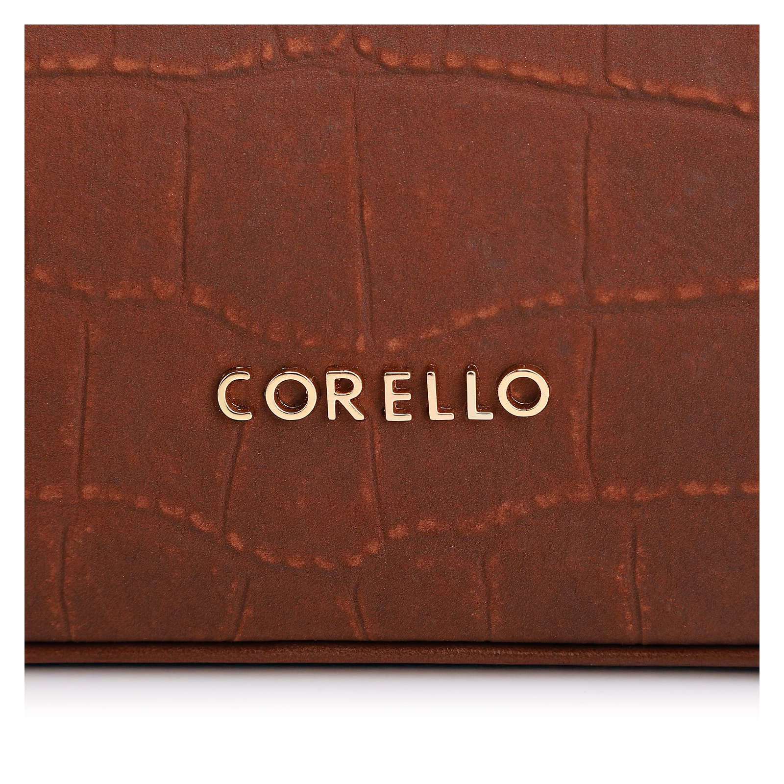 Bolsa De Ombro Couro Nobuck Croco/Couro Marrom Escuro