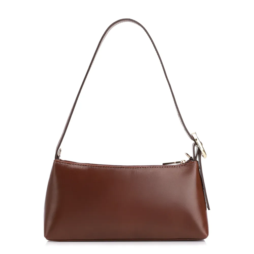 Bolsa De Ombro Couro Nobuck Croco/Couro Marrom Escuro - imagem 3