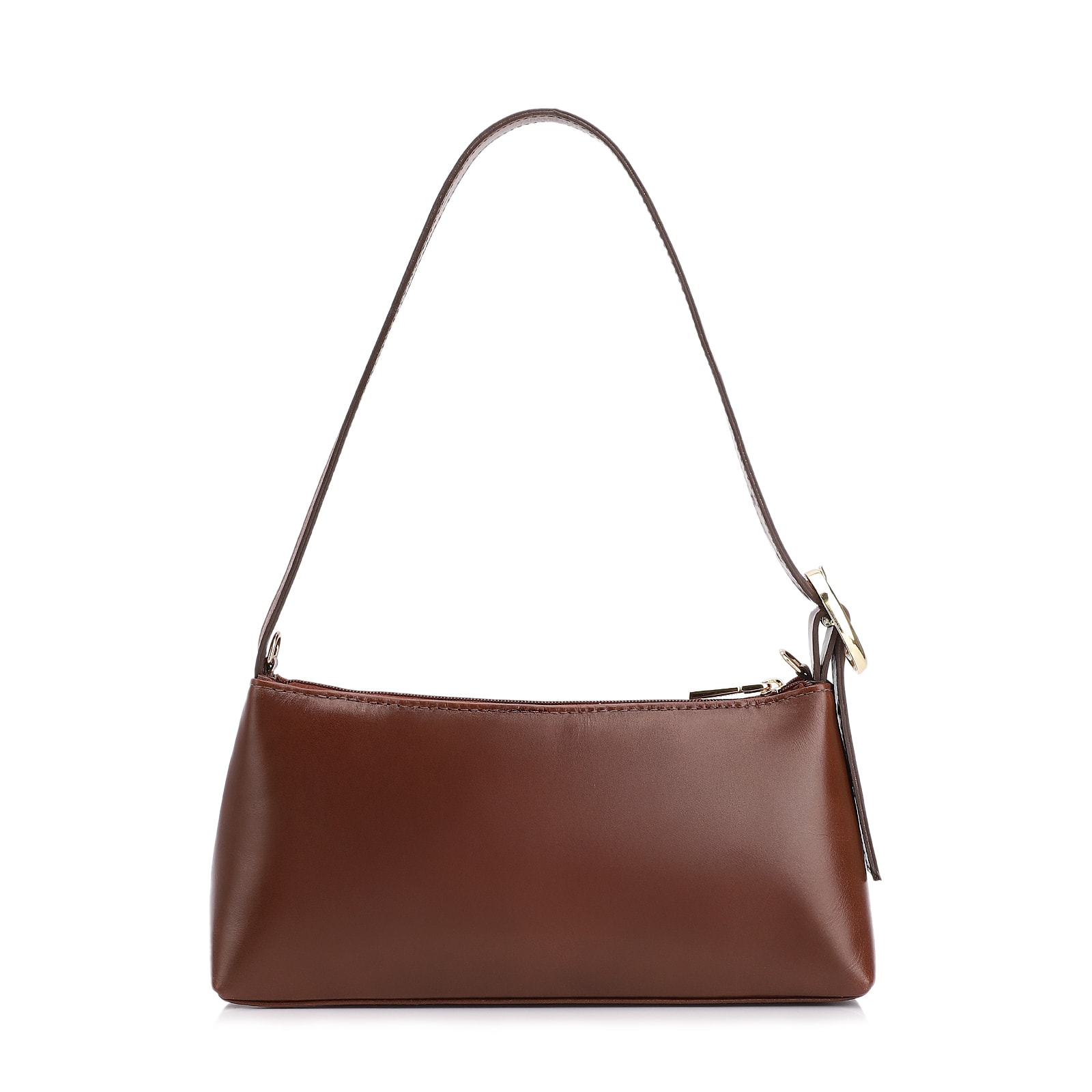 Bolsa De Ombro Couro Nobuck Croco/Couro Marrom Escuro