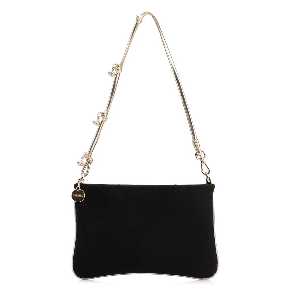  Bolsa De Ombro Couro Nobuck Preto/Alt Dourado