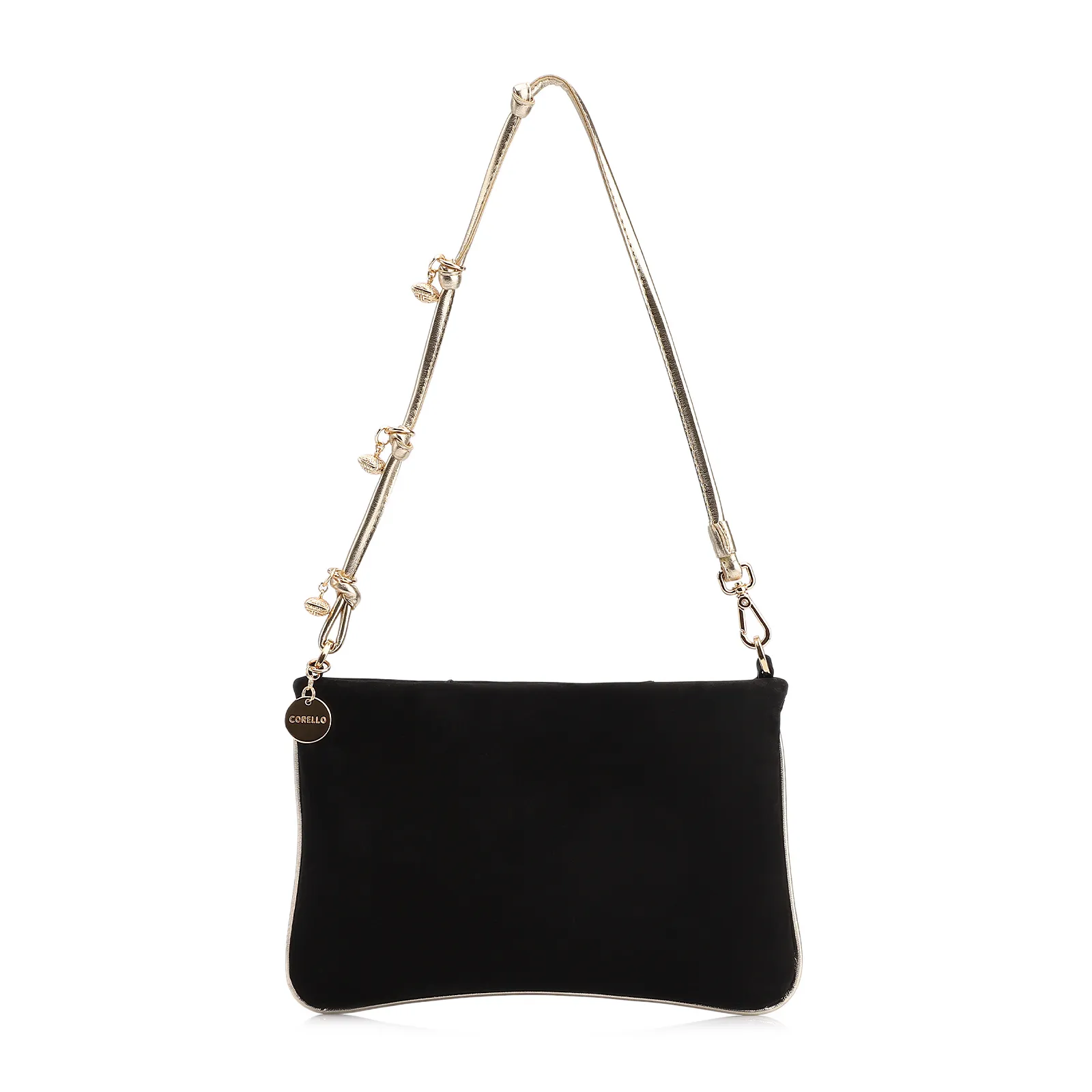 Bolsa De Ombro Couro Nobuck Preto/Alt Dourado