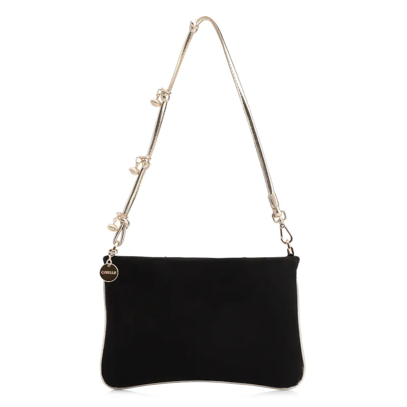  Bolsa De Ombro Couro Nobuck Preto/Alt Dourado