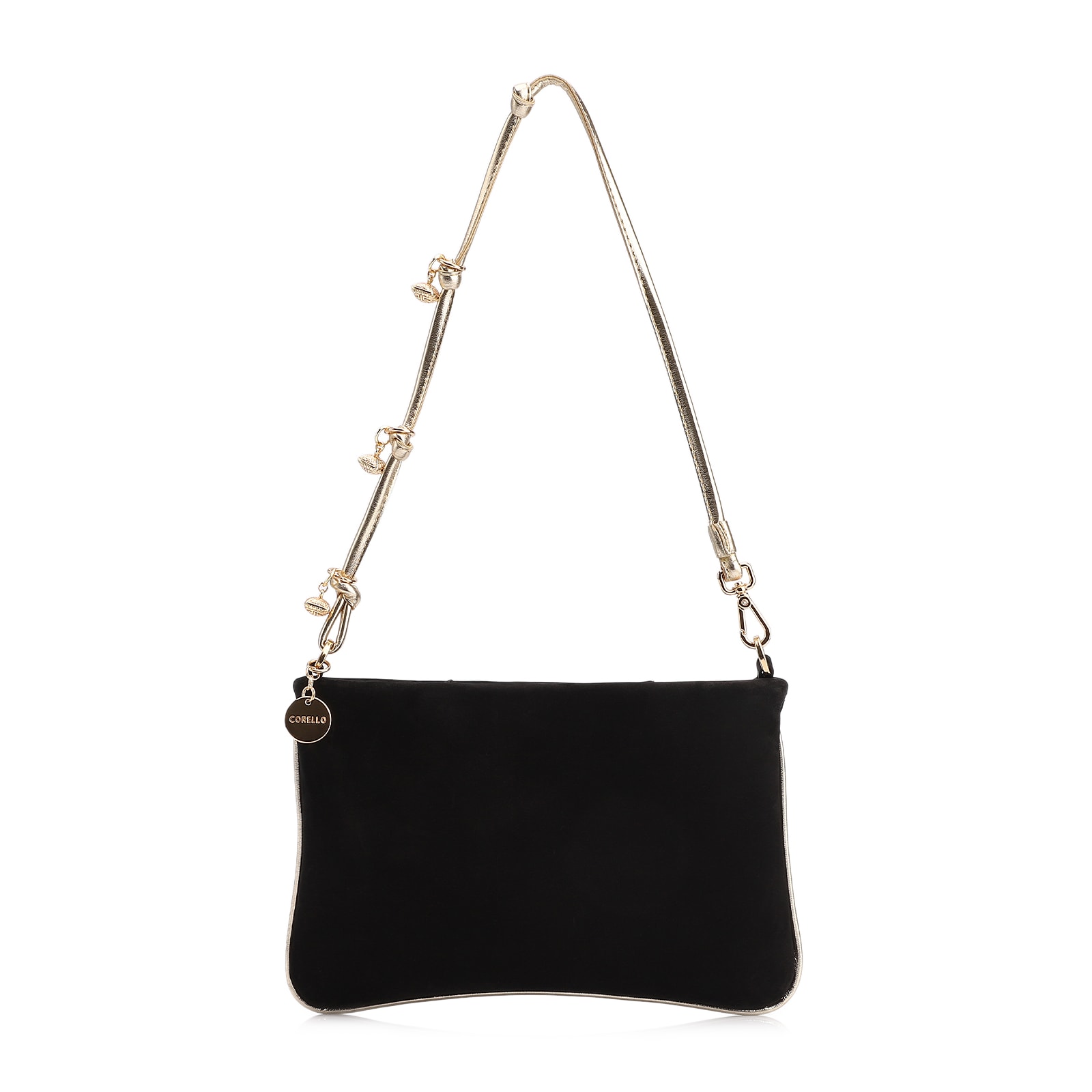 Bolsa De Ombro Couro Nobuck Preto/Alt Dourado