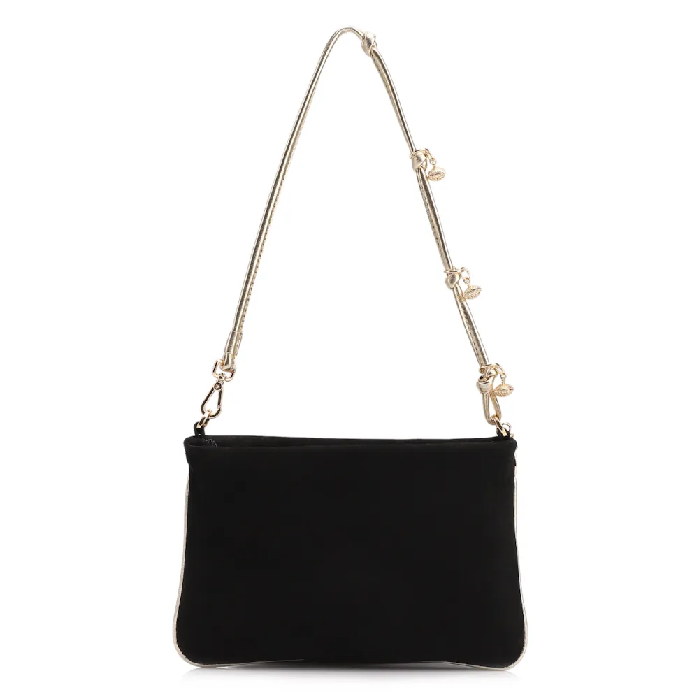  Bolsa De Ombro Couro Nobuck Preto/Alt Dourado - imagem 4