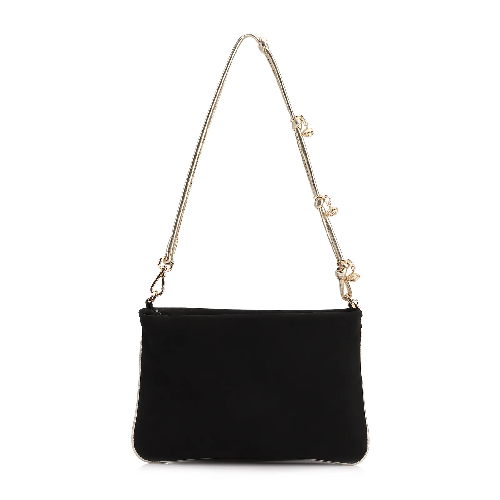 Bolsa De Ombro Couro Nobuck Preto/Alt Dourado