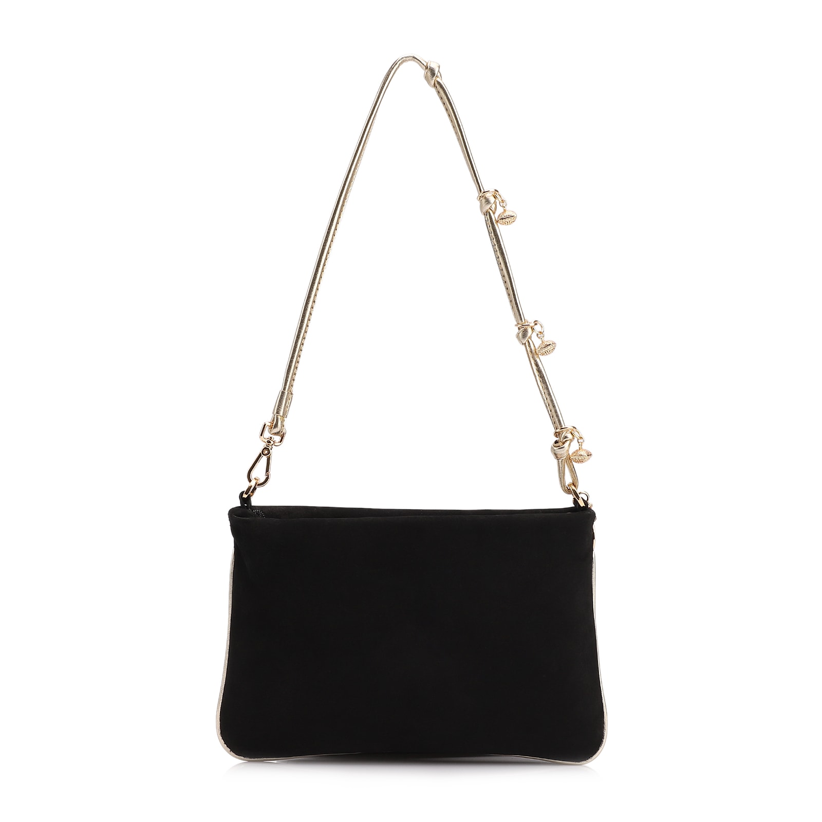 Bolsa De Ombro Couro Nobuck Preto/Alt Dourado