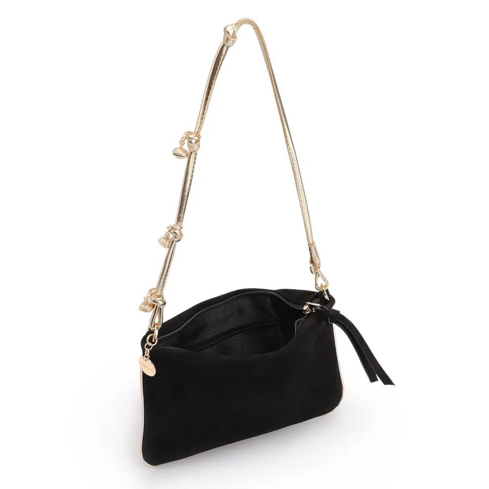  Bolsa De Ombro Couro Nobuck Preto/Alt Dourado - imagem 5