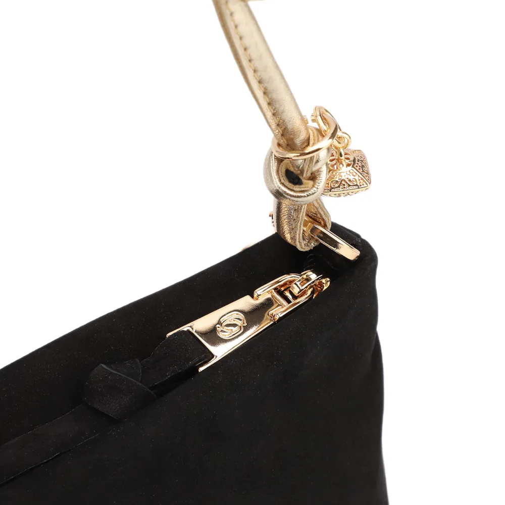  Bolsa De Ombro Couro Nobuck Preto/Alt Dourado - imagem 6