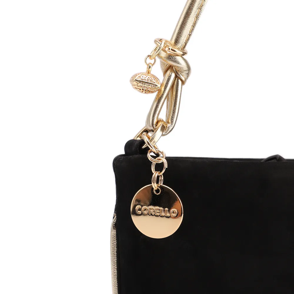  Bolsa De Ombro Couro Nobuck Preto/Alt Dourado - imagem 7