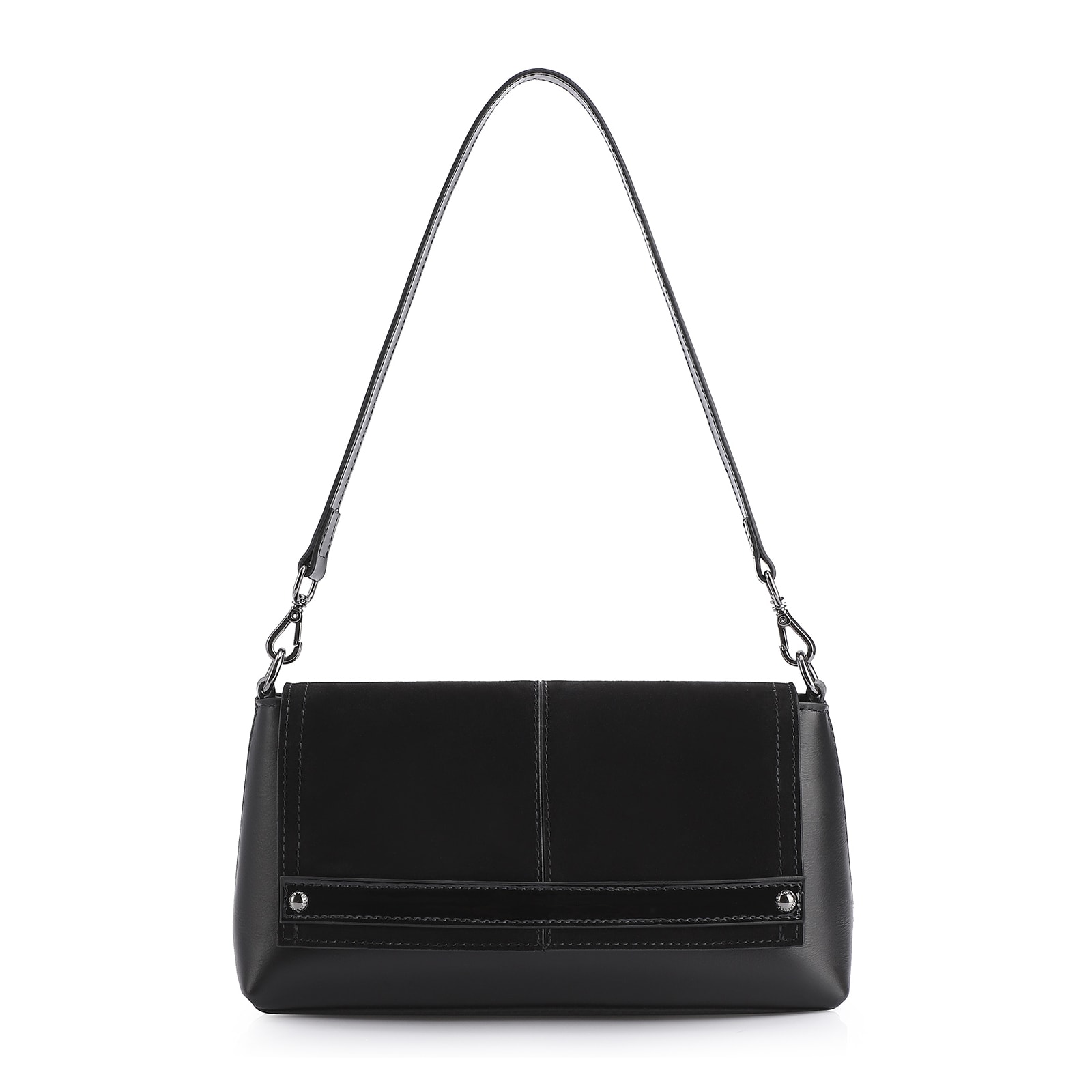 Bolsa De Ombro Couro Nobuck Preto/Verniz Preto