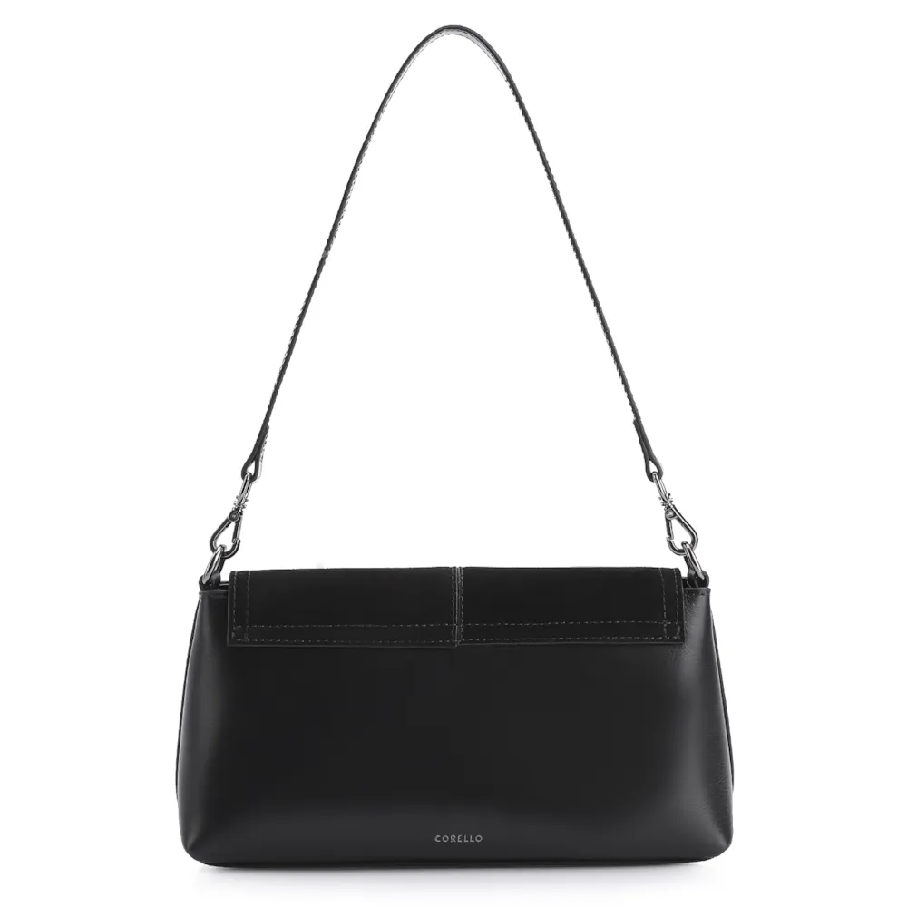 Bolsa De Ombro Couro Nobuck Preto/Verniz Preto - imagem 3