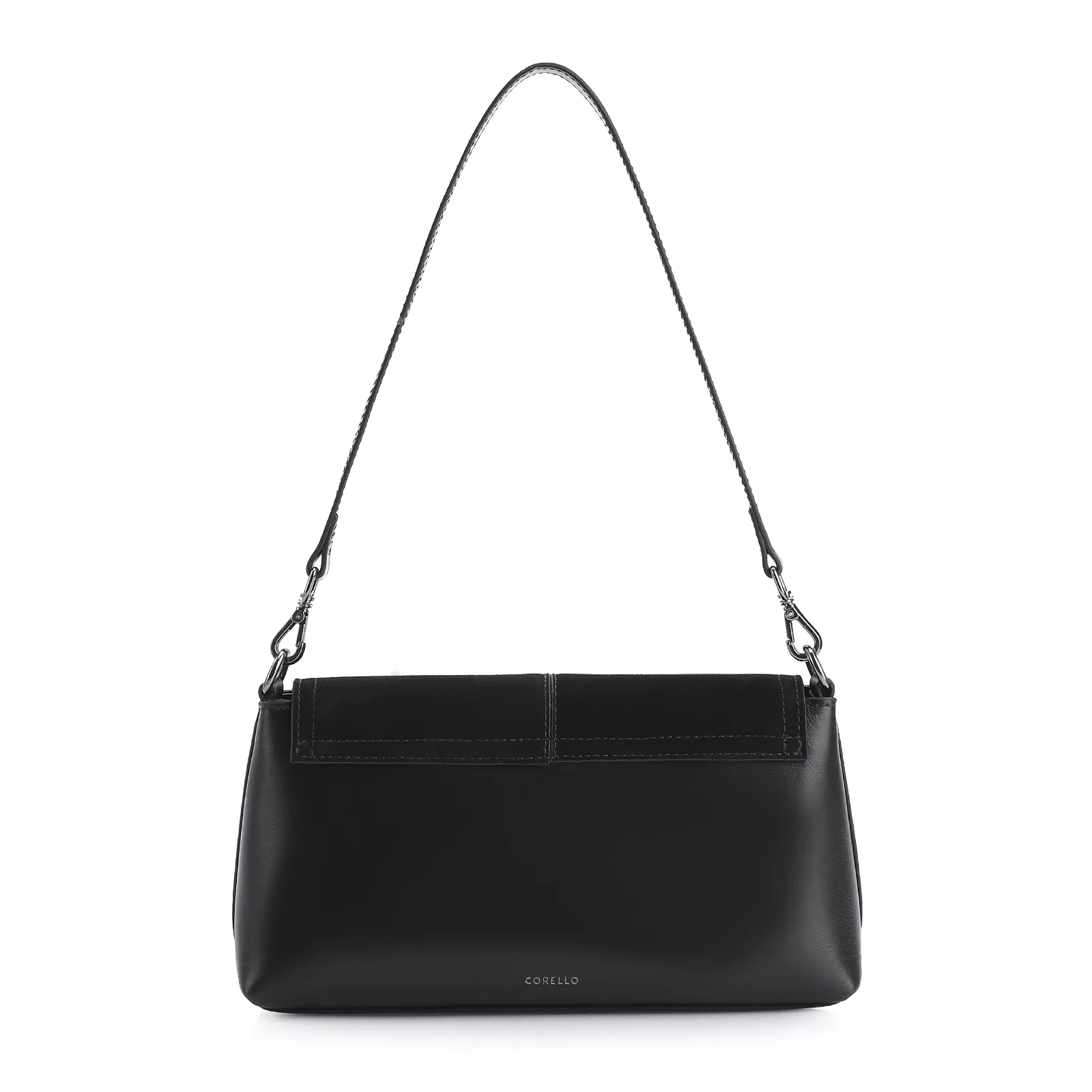 Bolsa De Ombro Couro Nobuck Preto/Verniz Preto