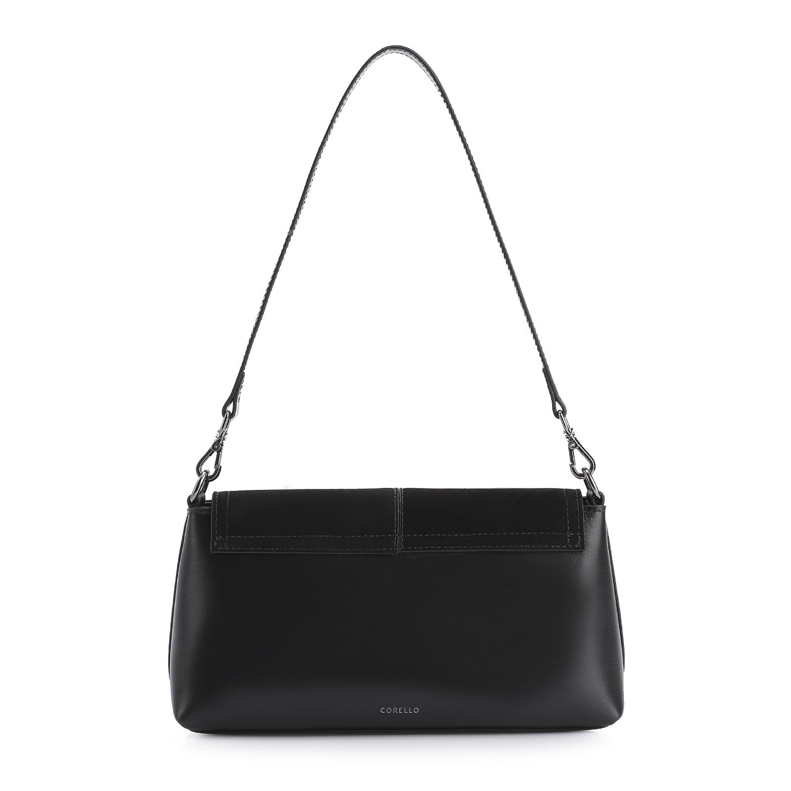 Bolsa De Ombro Couro Nobuck Preto/Verniz Preto