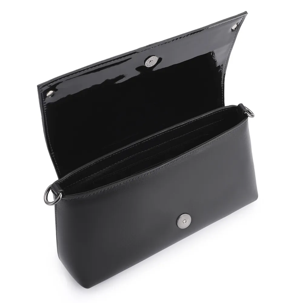 Bolsa De Ombro Couro Nobuck Preto/Verniz Preto - imagem 4