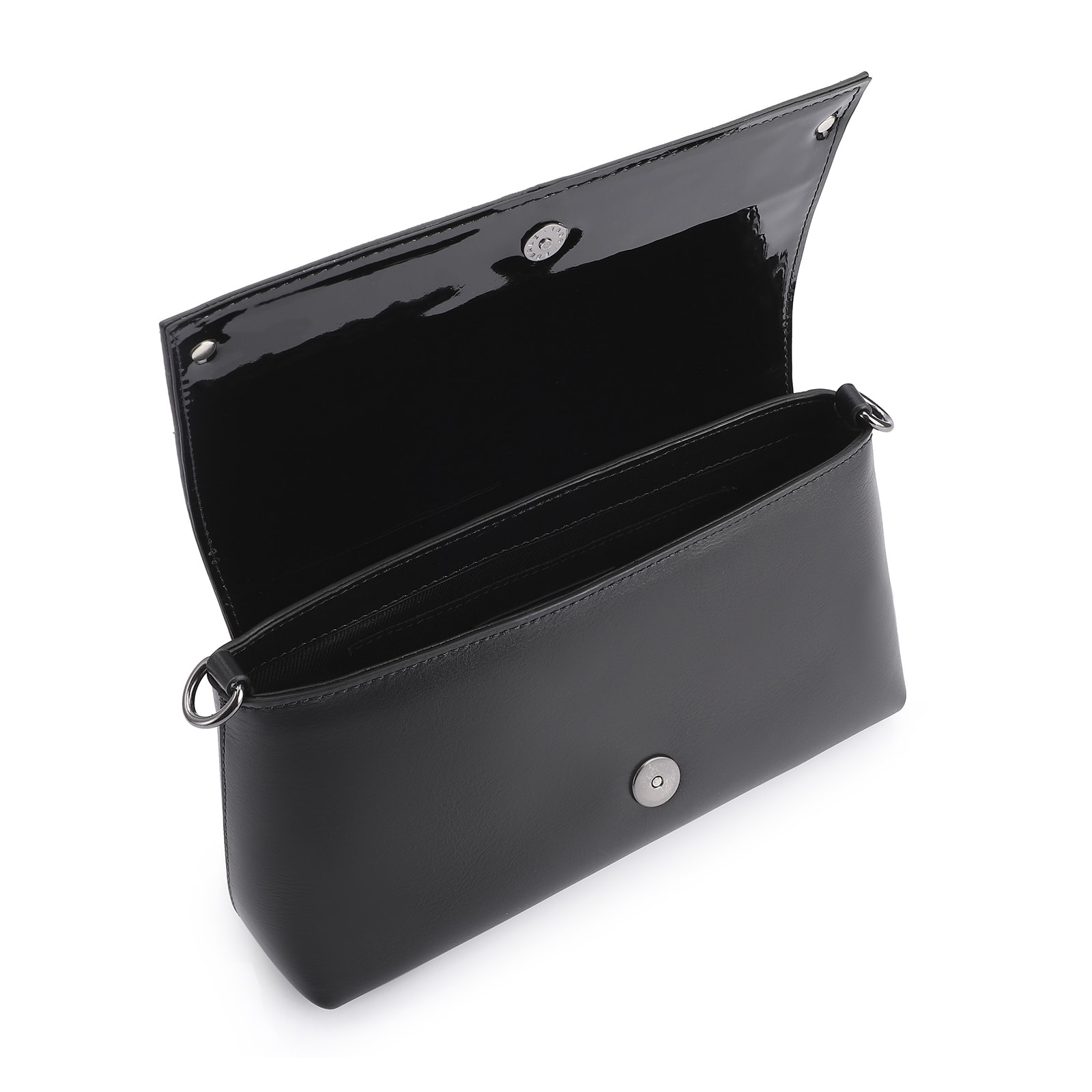 Bolsa De Ombro Couro Nobuck Preto/Verniz Preto