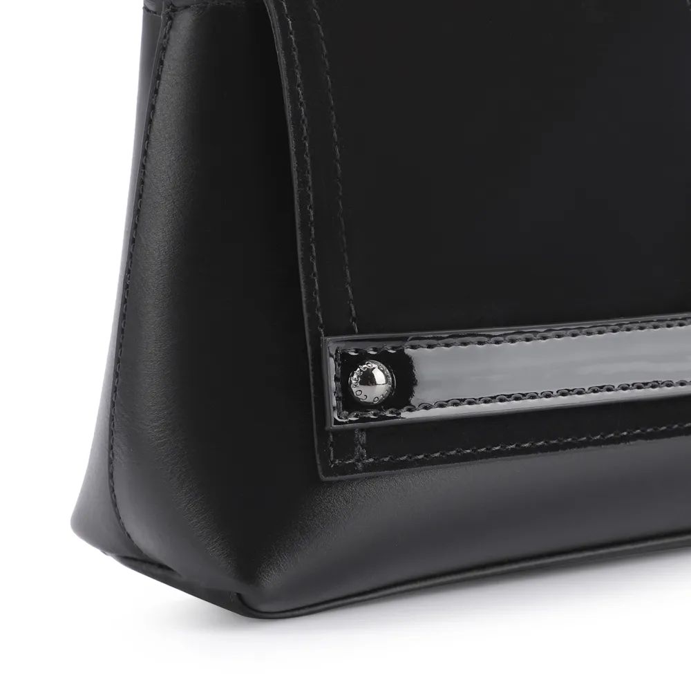 Bolsa De Ombro Couro Nobuck Preto/Verniz Preto - imagem 5