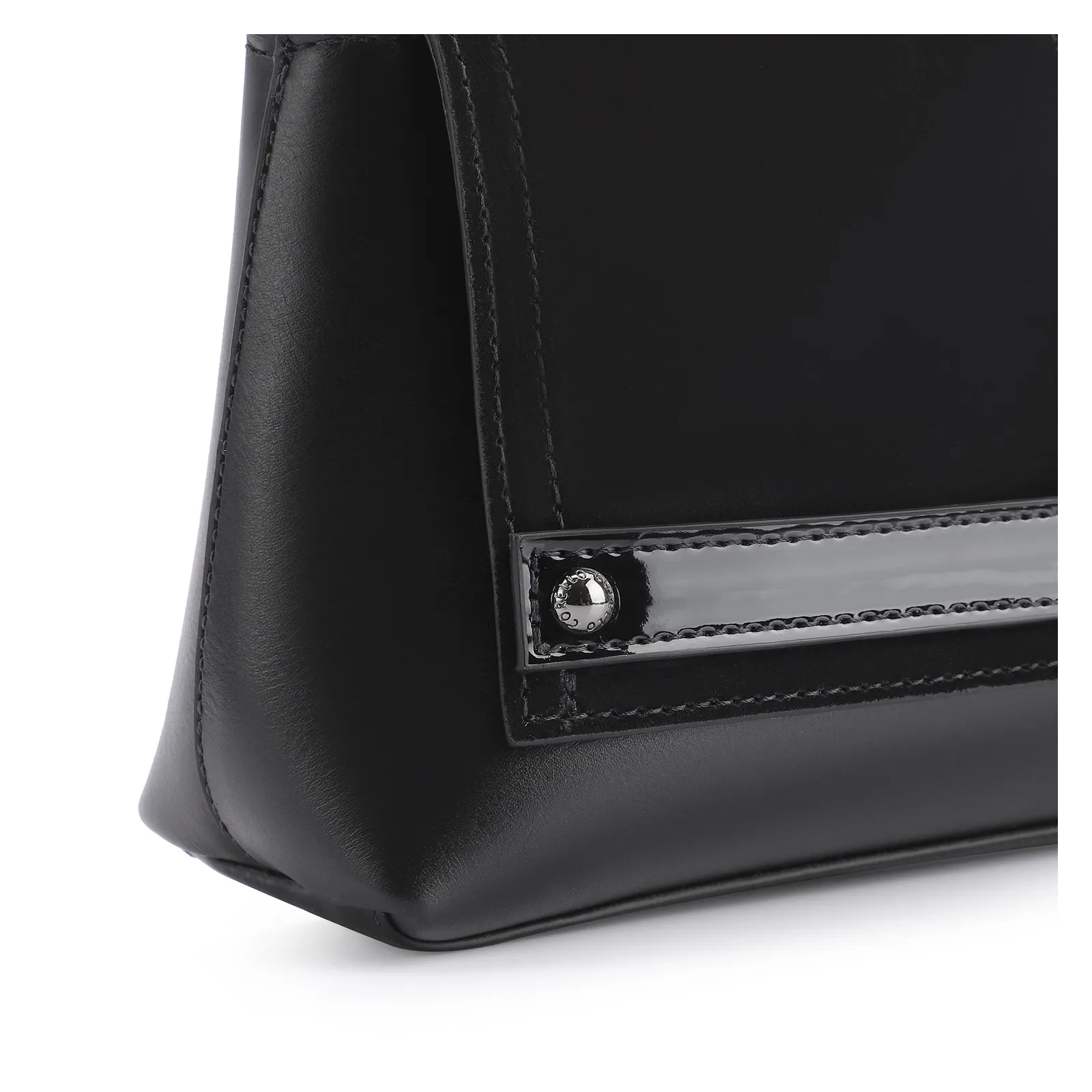 Bolsa De Ombro Couro Nobuck Preto/Verniz Preto