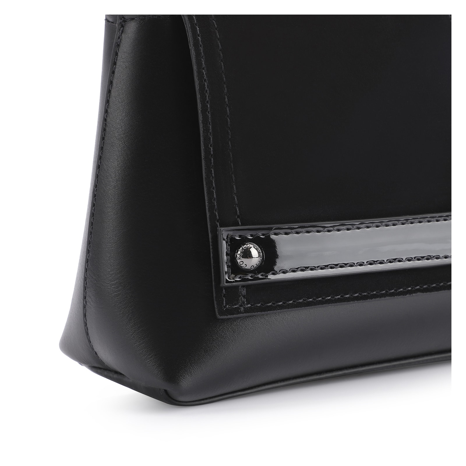 Bolsa De Ombro Couro Nobuck Preto/Verniz Preto
