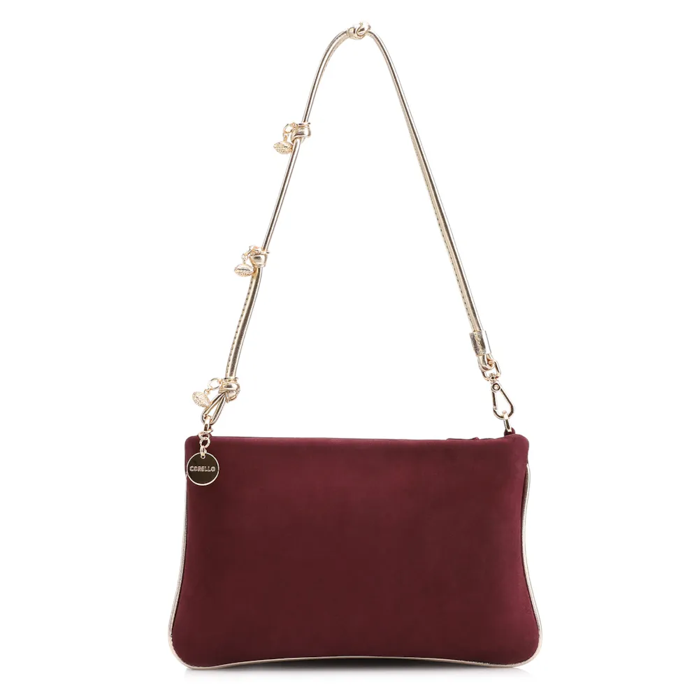  Bolsa De Ombro Couro Nobuck Vinho /Alt Dourado