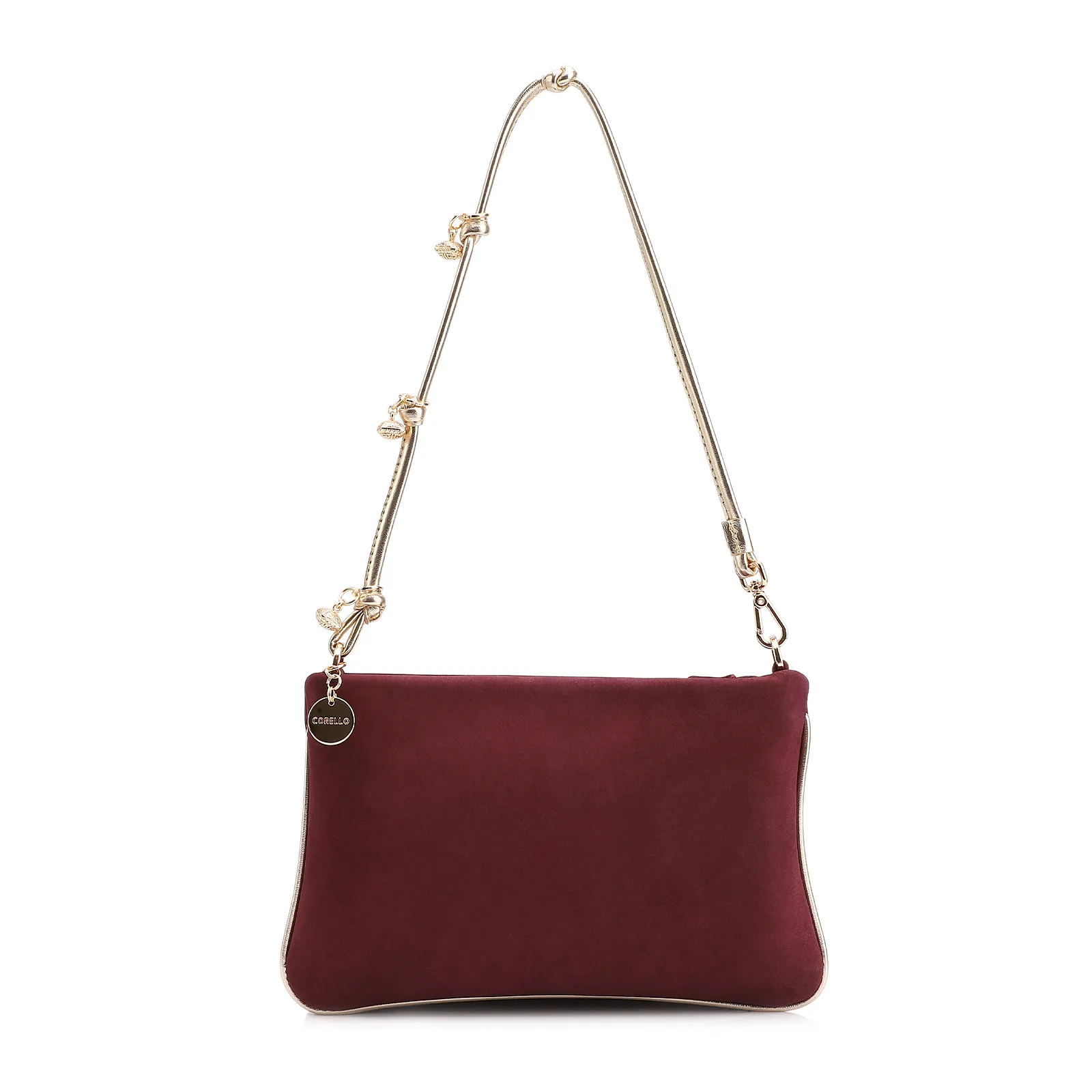 Bolsa De Ombro Couro Nobuck Vinho /Alt Dourado