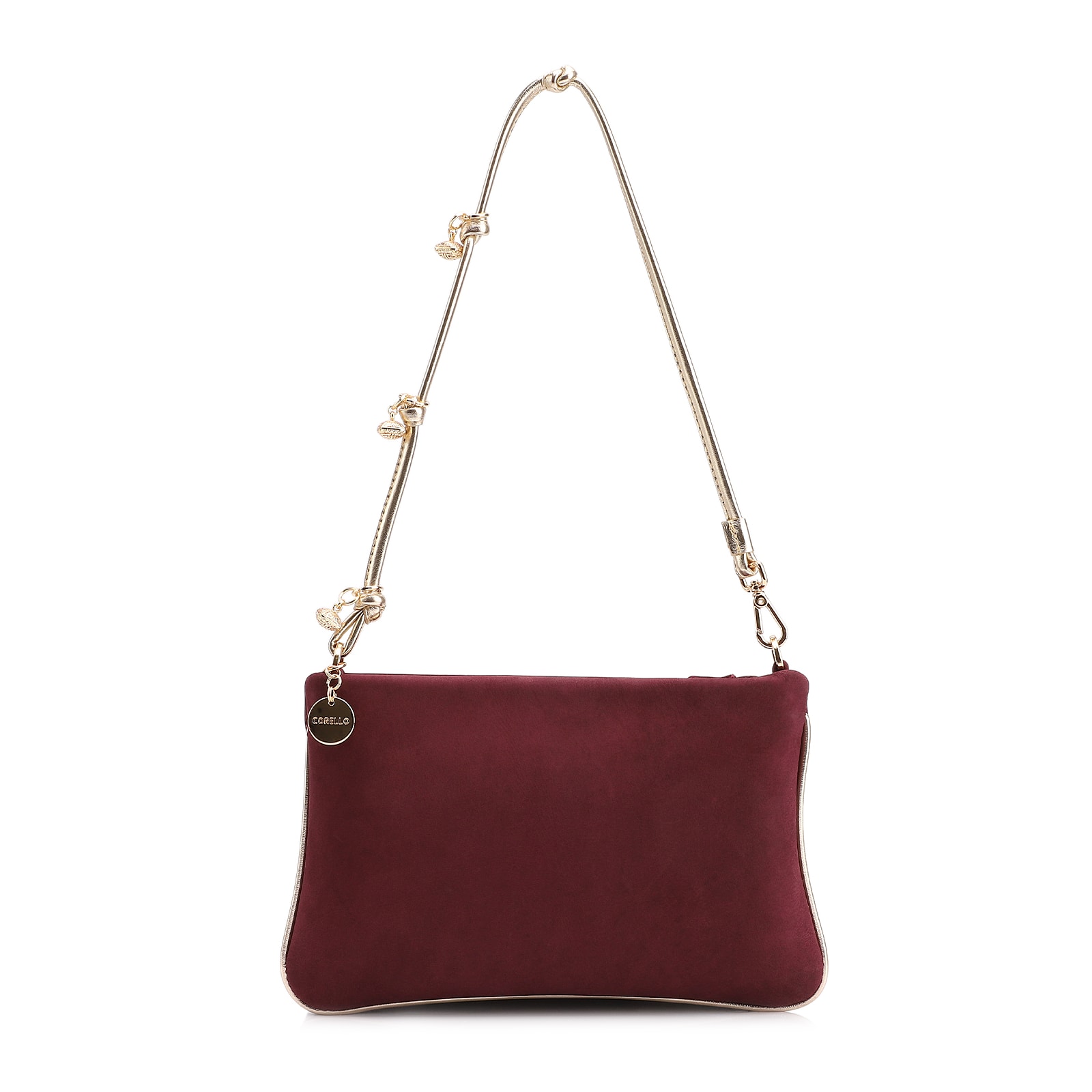 Bolsa De Ombro Couro Nobuck Vinho /Alt Dourado