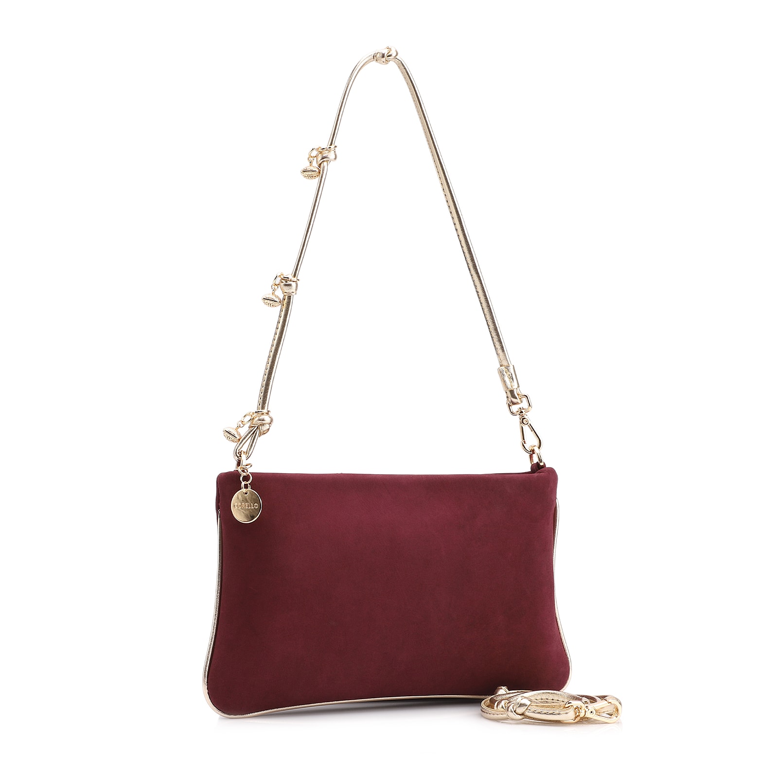 Bolsa De Ombro Couro Nobuck Vinho /Alt Dourado