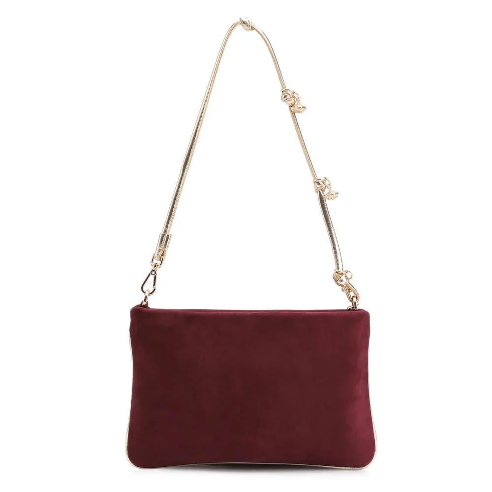  Bolsa De Ombro Couro Nobuck Vinho /Alt Dourado - imagem 4