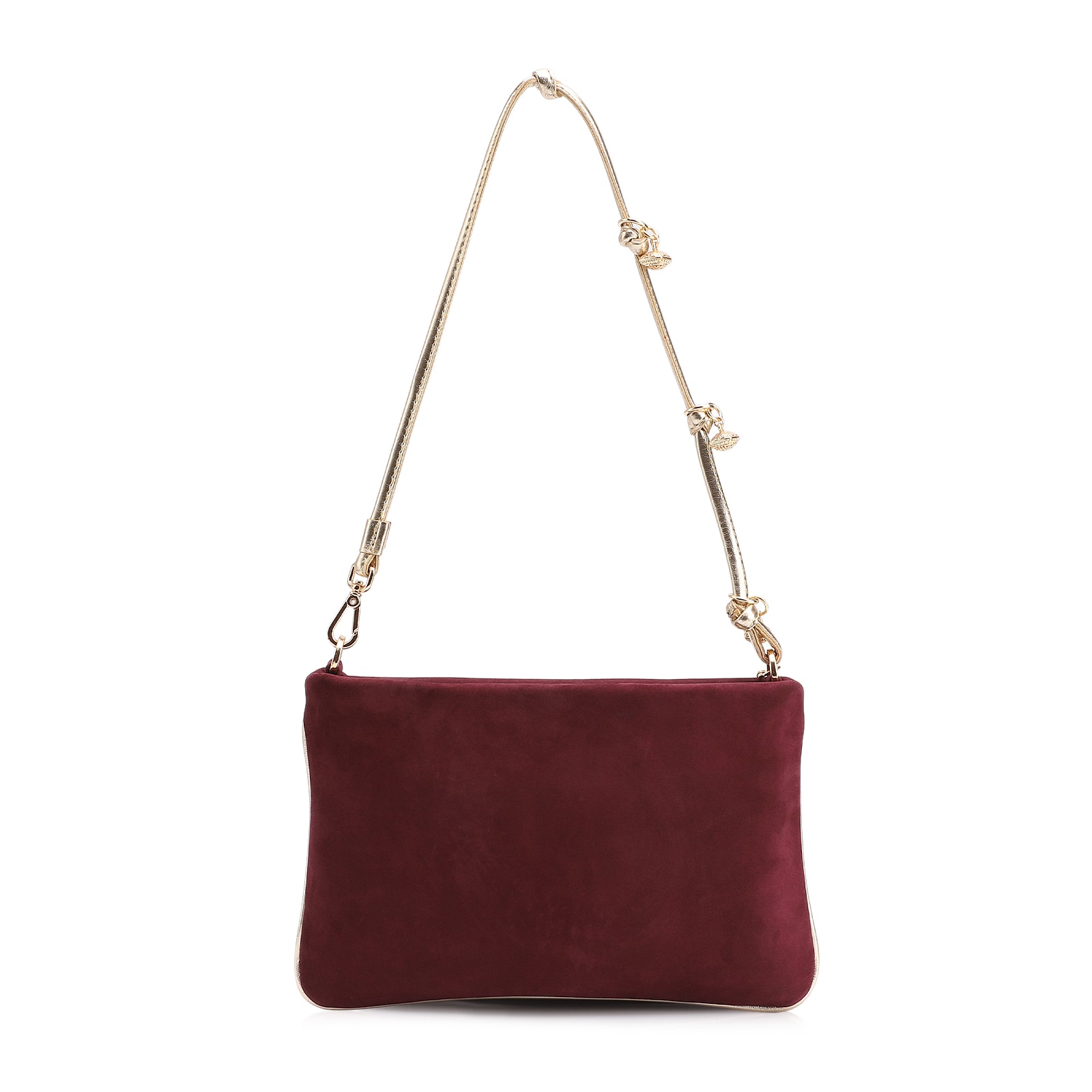 Bolsa De Ombro Couro Nobuck Vinho /Alt Dourado