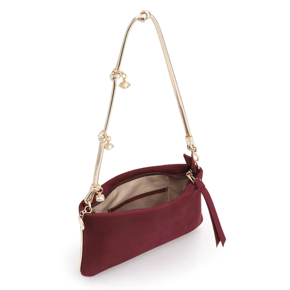  Bolsa De Ombro Couro Nobuck Vinho /Alt Dourado - imagem 5