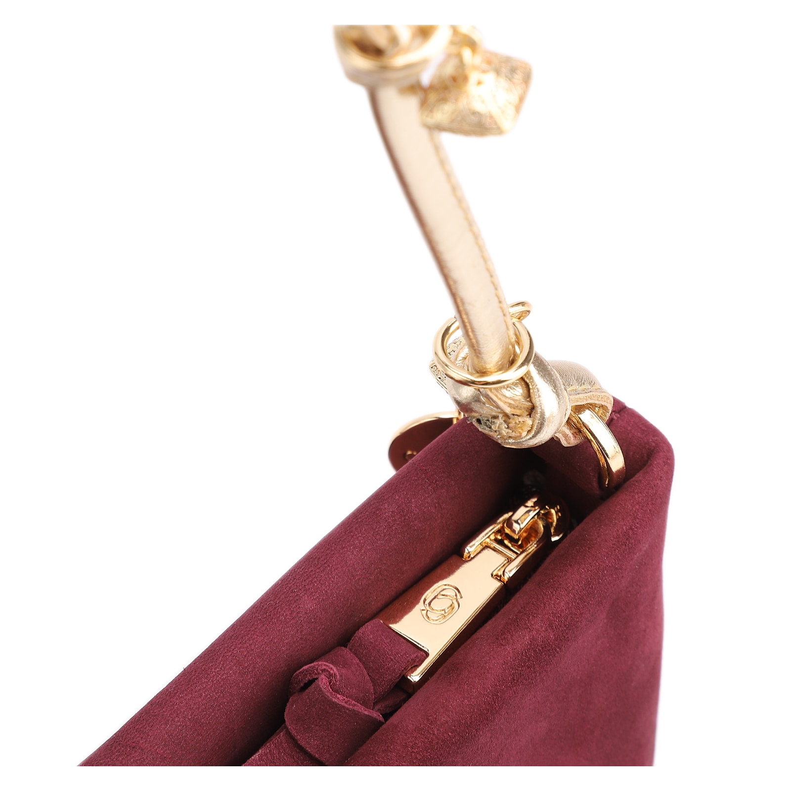 Bolsa De Ombro Couro Nobuck Vinho /Alt Dourado