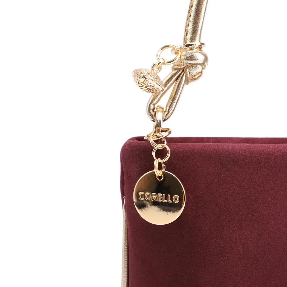  Bolsa De Ombro Couro Nobuck Vinho /Alt Dourado - imagem 7