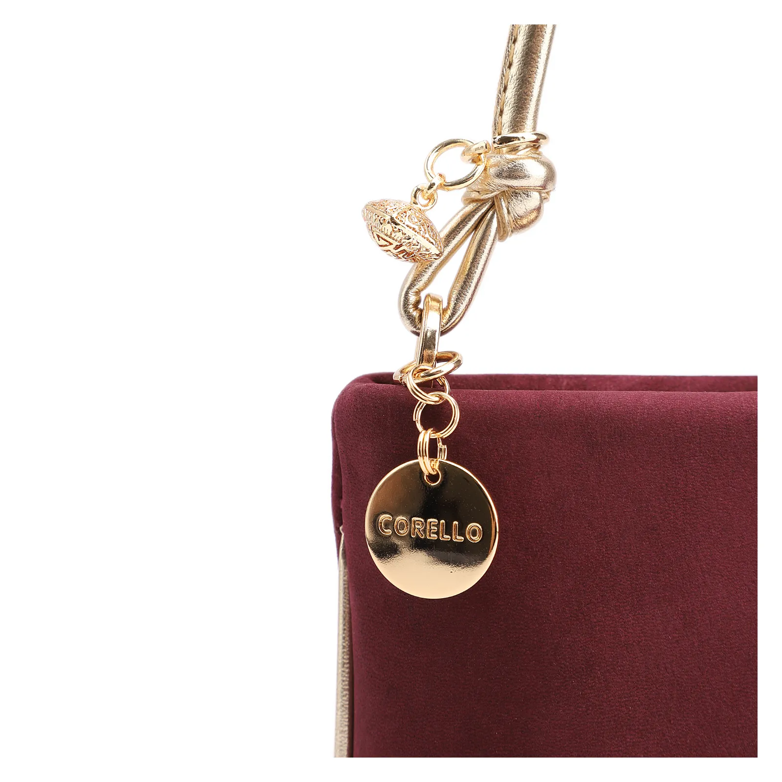 Bolsa De Ombro Couro Nobuck Vinho /Alt Dourado