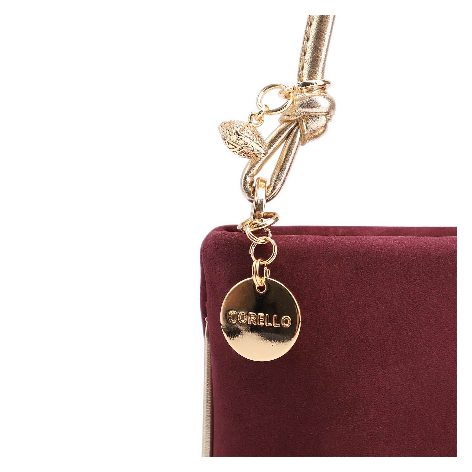 Bolsa De Ombro Couro Nobuck Vinho /Alt Dourado