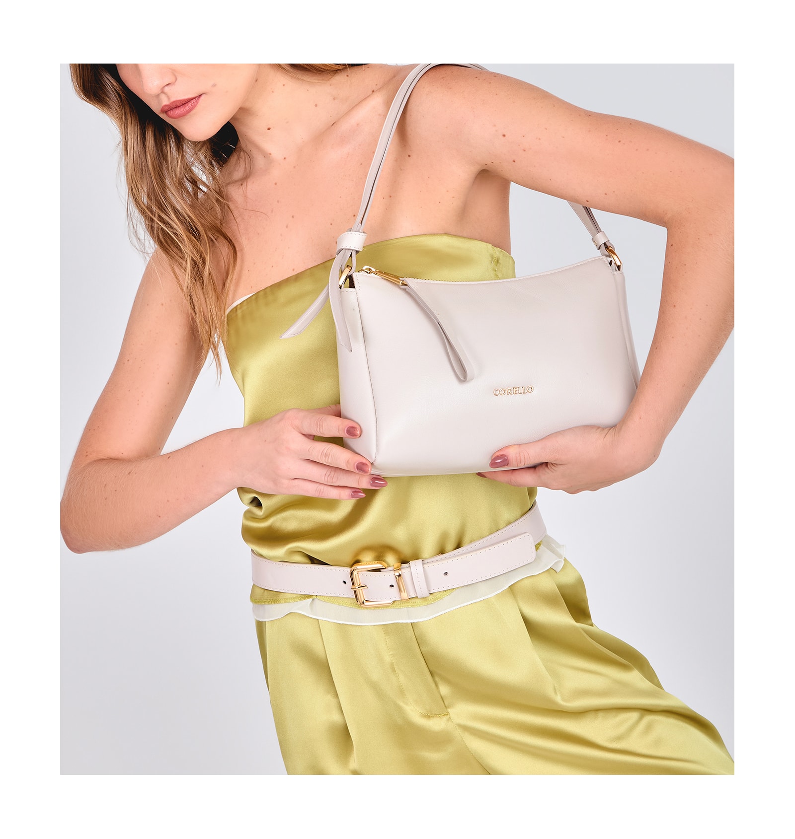 Bolsa De Ombro Couro Off White