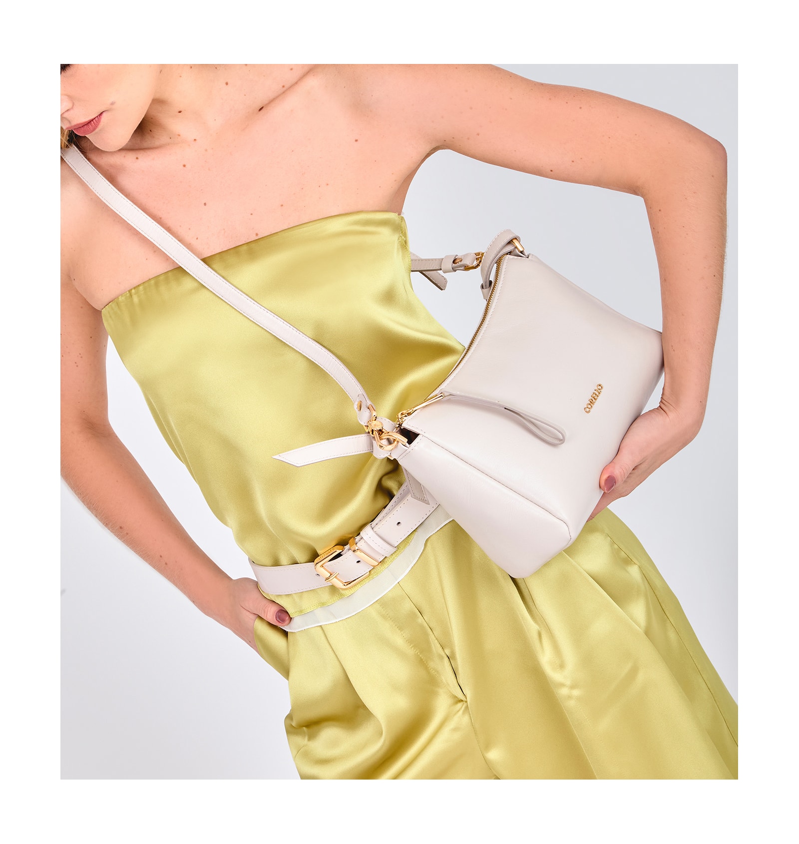 Bolsa De Ombro Couro Off White