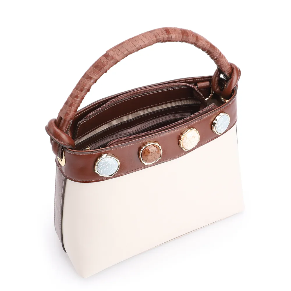 Bolsa De Ombro Couro Off White/Marrom - imagem 4