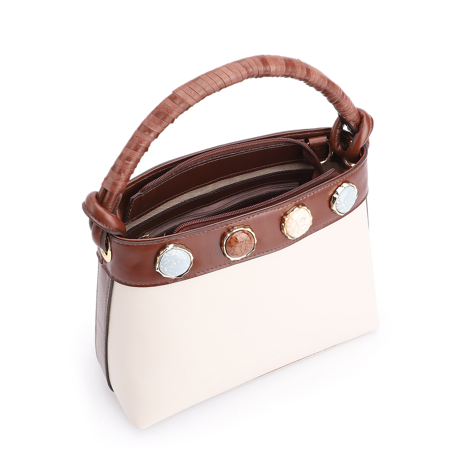 Bolsa De Ombro Couro Off White/Marrom