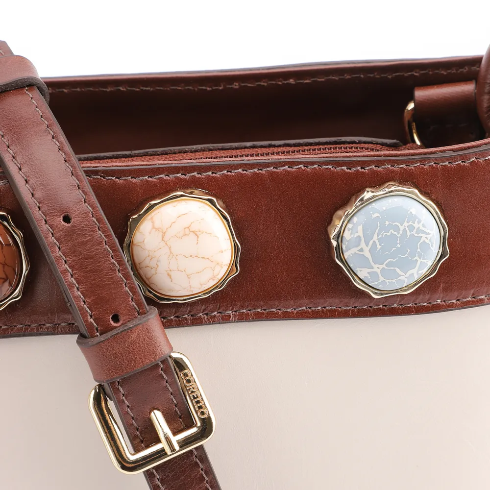 Bolsa De Ombro Couro Off White/Marrom - imagem 7