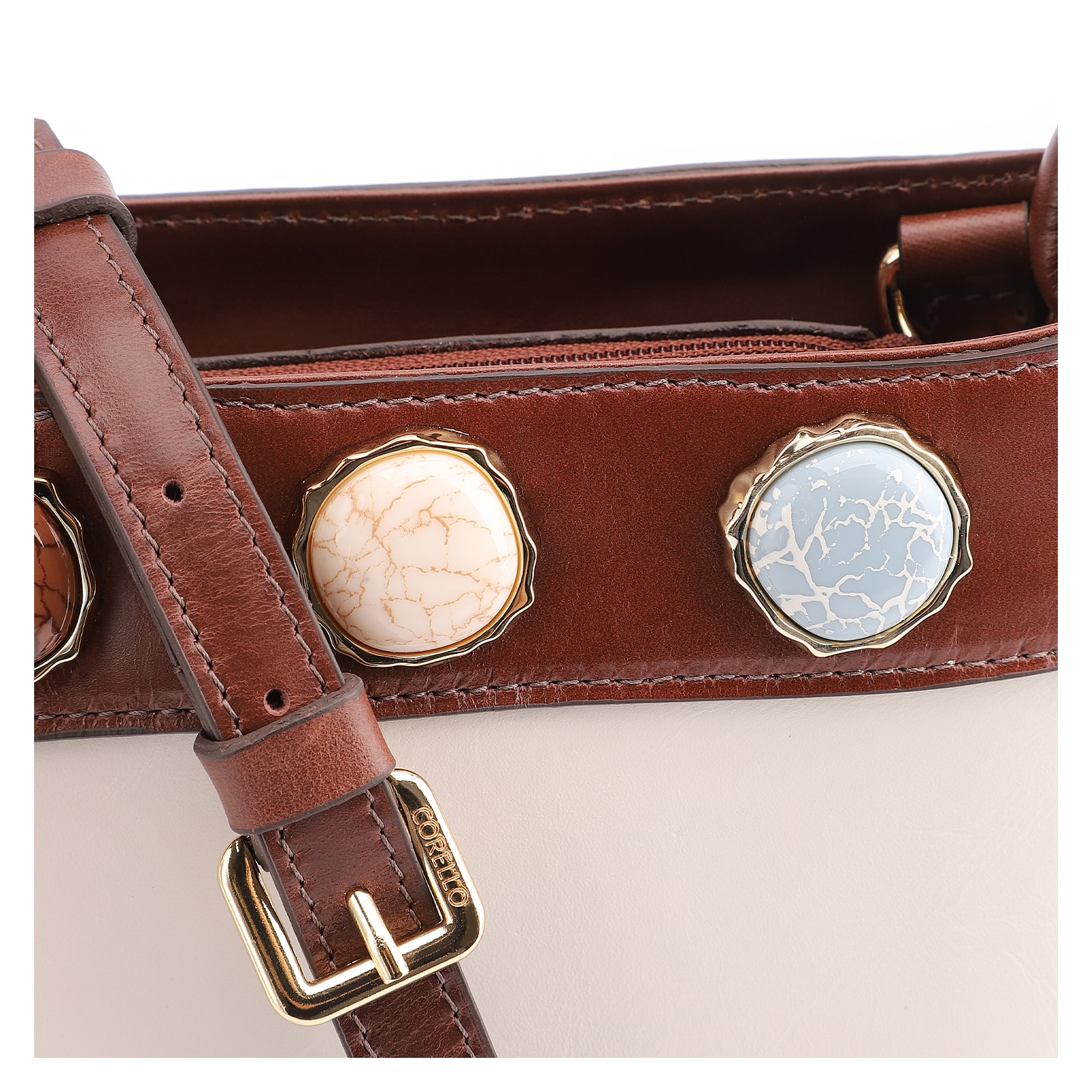 Bolsa De Ombro Couro Off White/Marrom