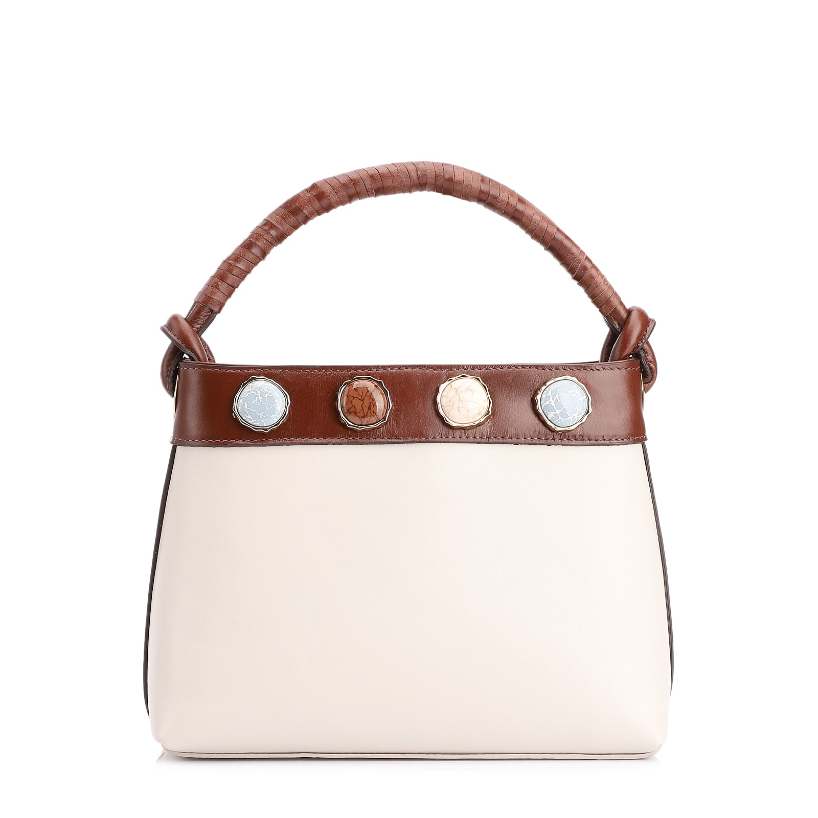 Bolsa De Ombro Couro Off White/Marrom