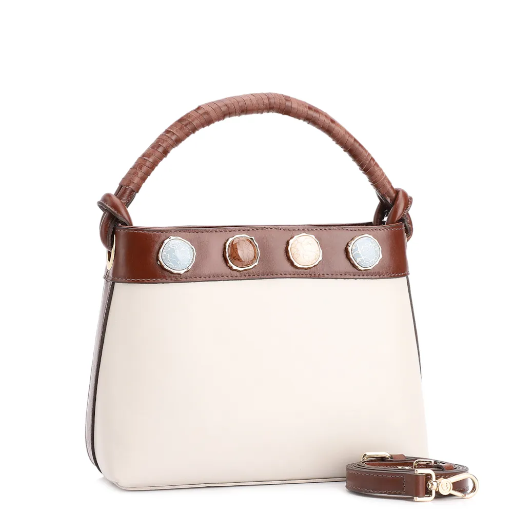 Bolsa De Ombro Couro Off White/Marrom - imagem 2