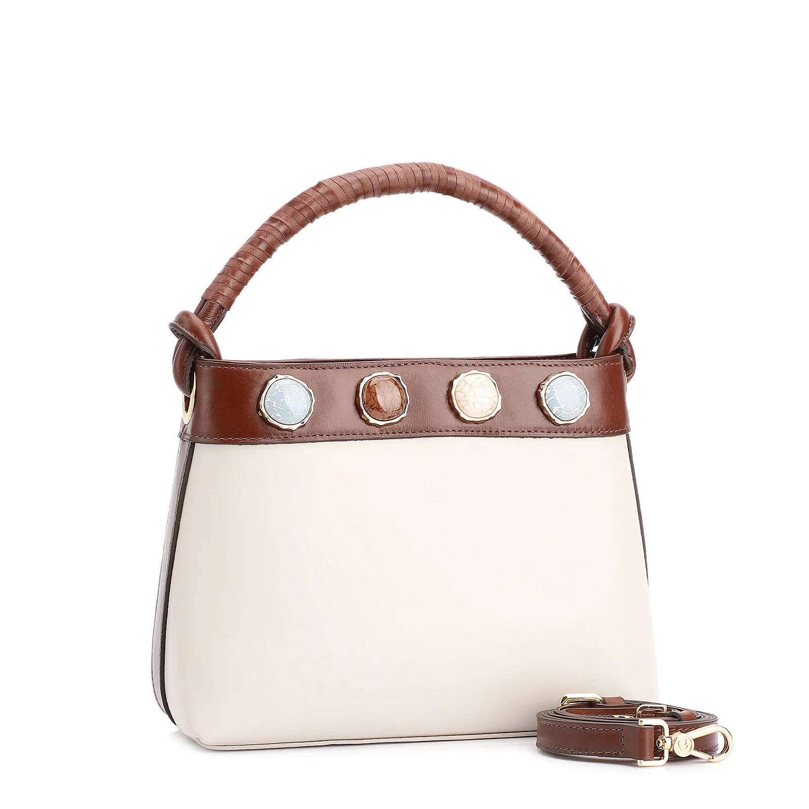 Bolsa De Ombro Couro Off White/Marrom