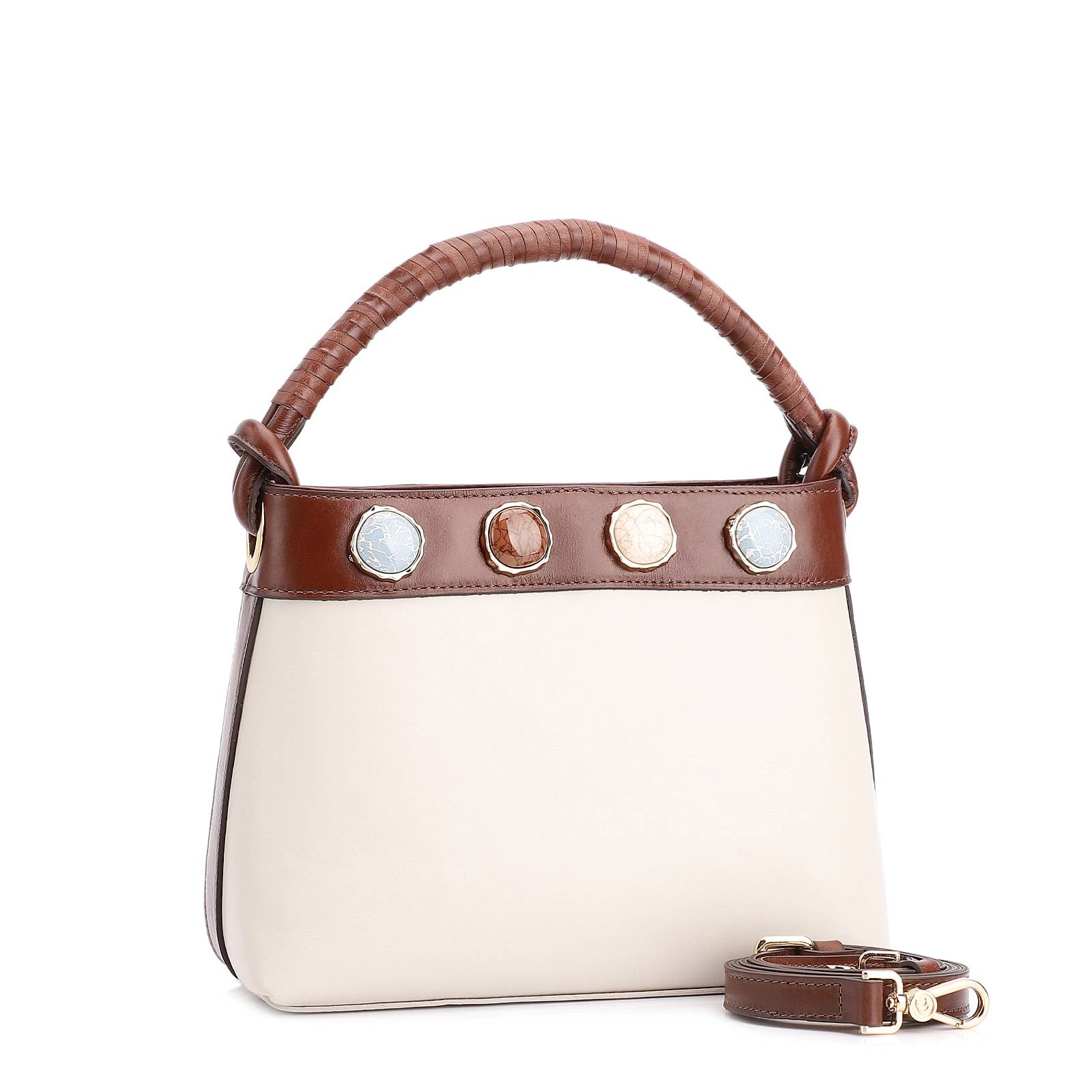 Bolsa De Ombro Couro Off White/Marrom