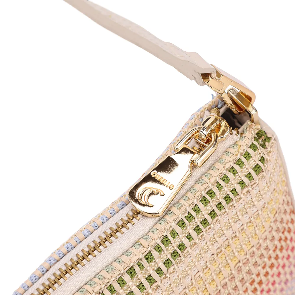 Bolsa De Ombro Couro Off White/Ráfia Colorida - imagem 5