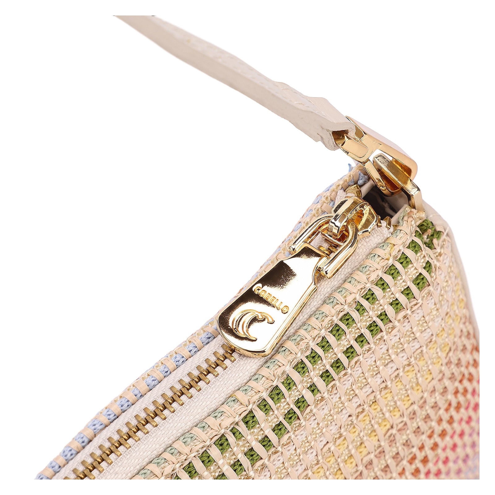 Bolsa De Ombro Couro Off White/Ráfia Colorida