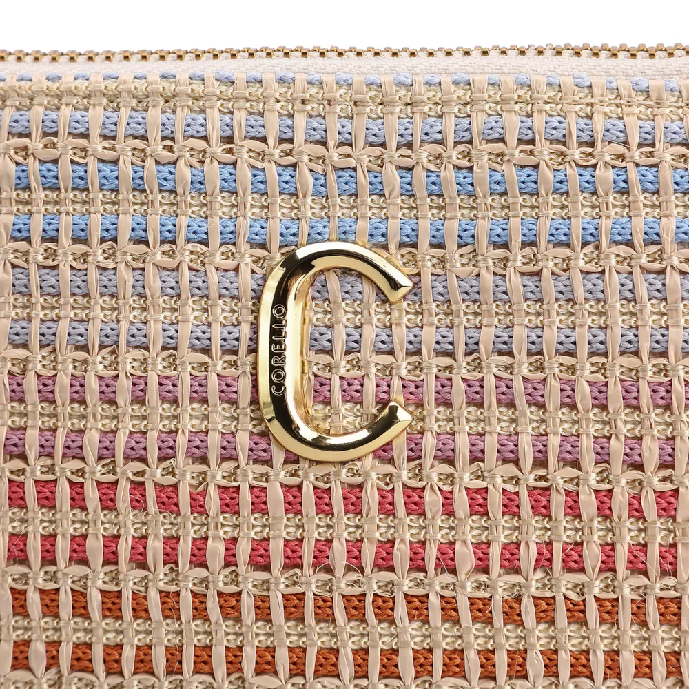 Bolsa De Ombro Couro Off White/Ráfia Colorida - imagem 6