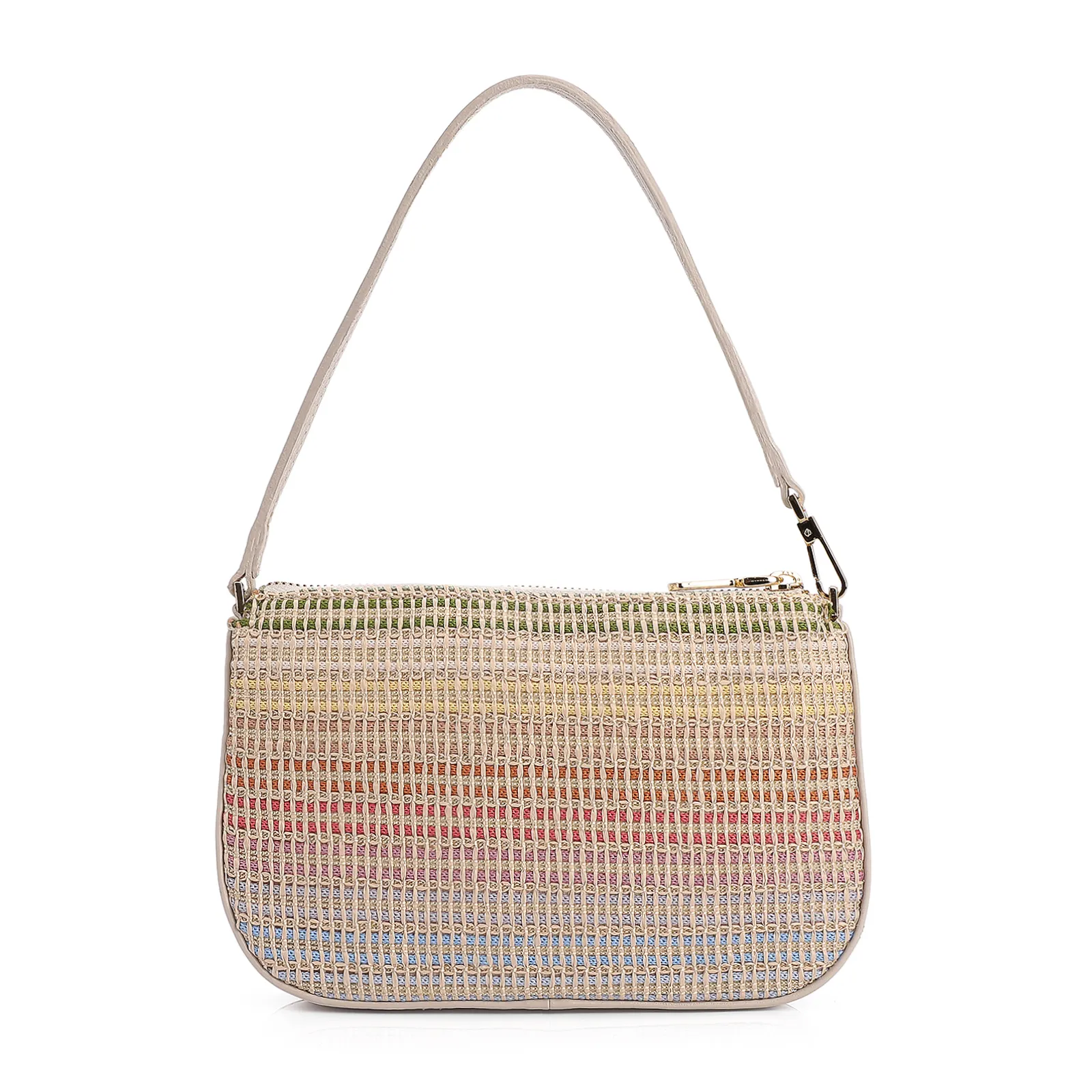 Bolsa De Ombro Couro Off White/Ráfia Colorida