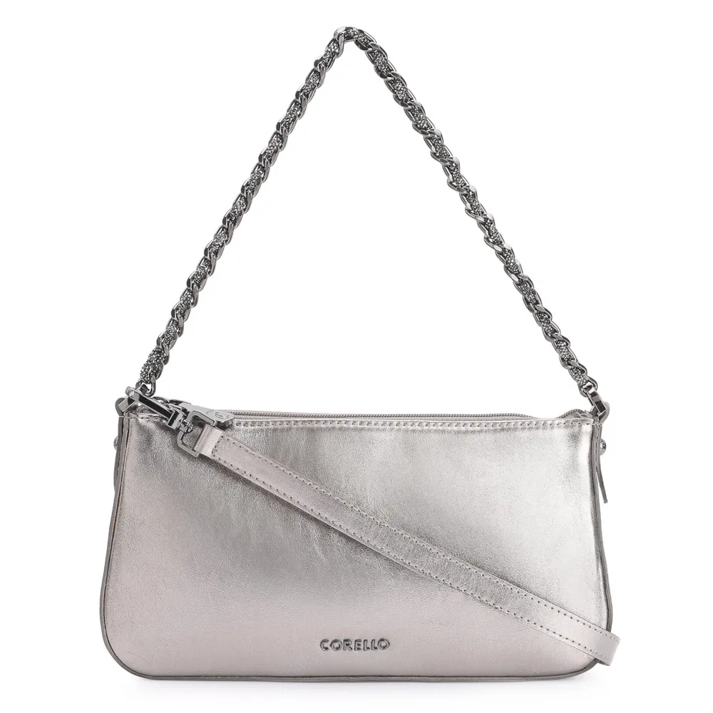 Bolsa De Ombro Couro Prata