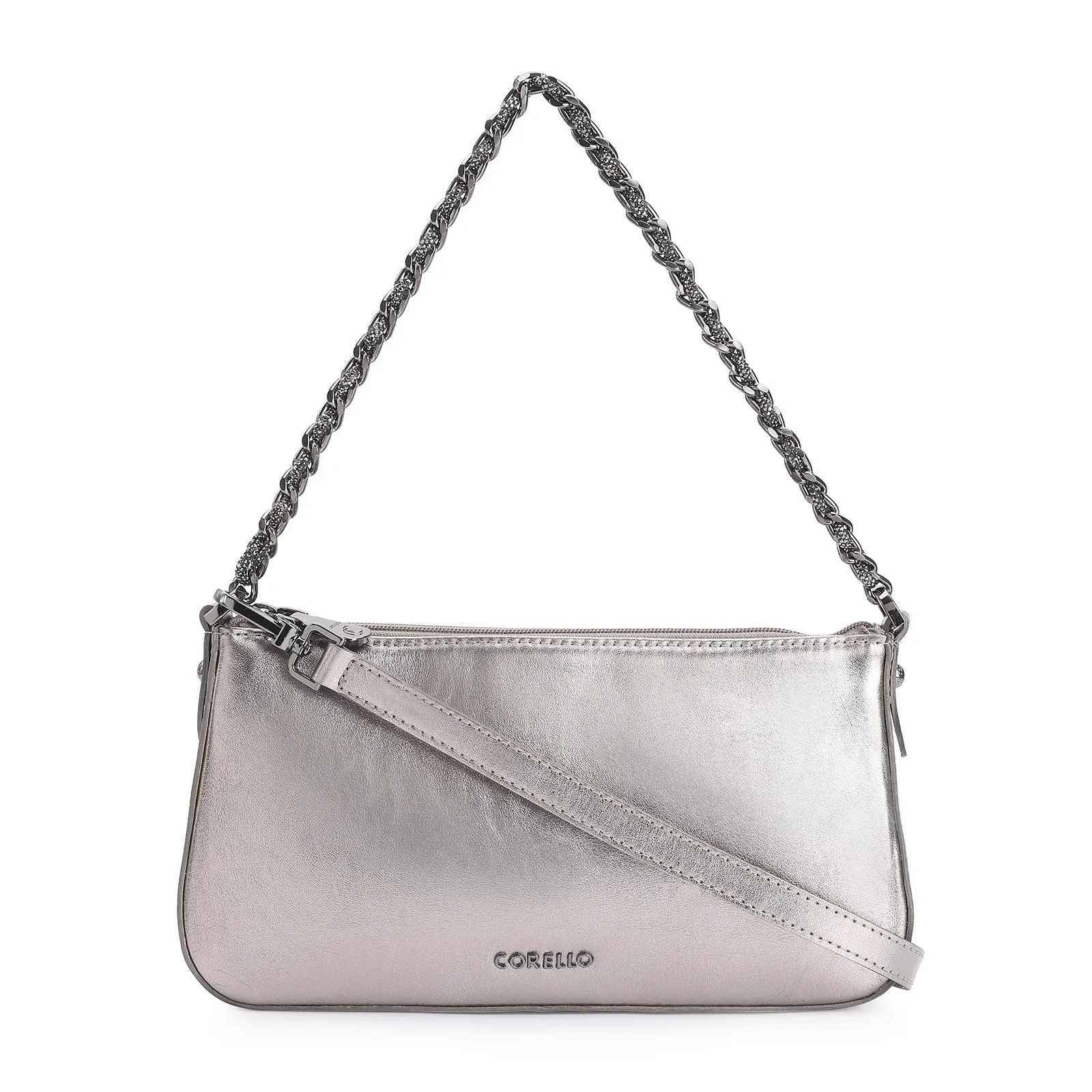 Bolsa De Ombro Couro Prata